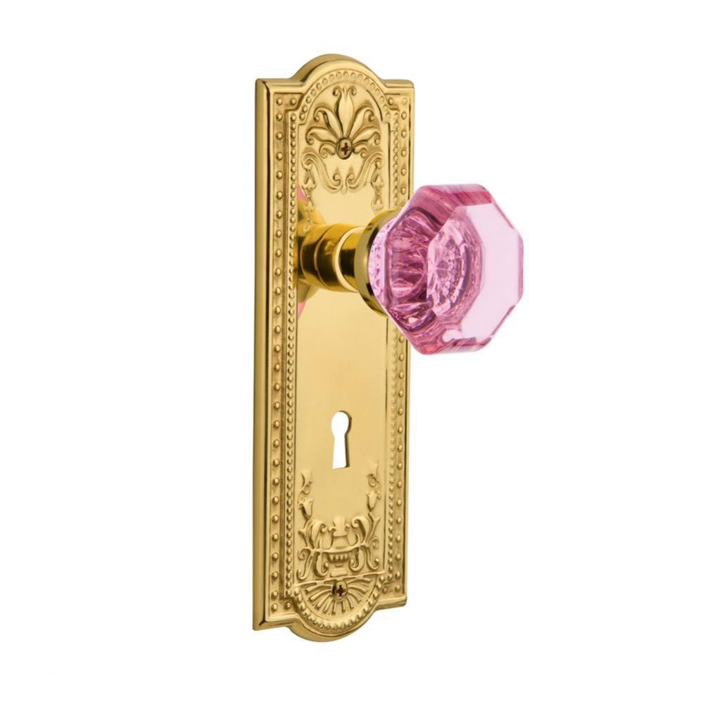 Nostalgic Warehouse Meadows Plate with Keyhole Passage Waldorf Pink Door Knob in Polished Brass