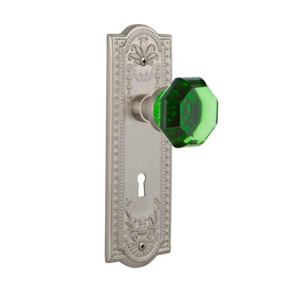 Nostalgic Warehouse Meadows Plate with Keyhole Passage Waldorf Emerald Door Knob in Satin Nickel