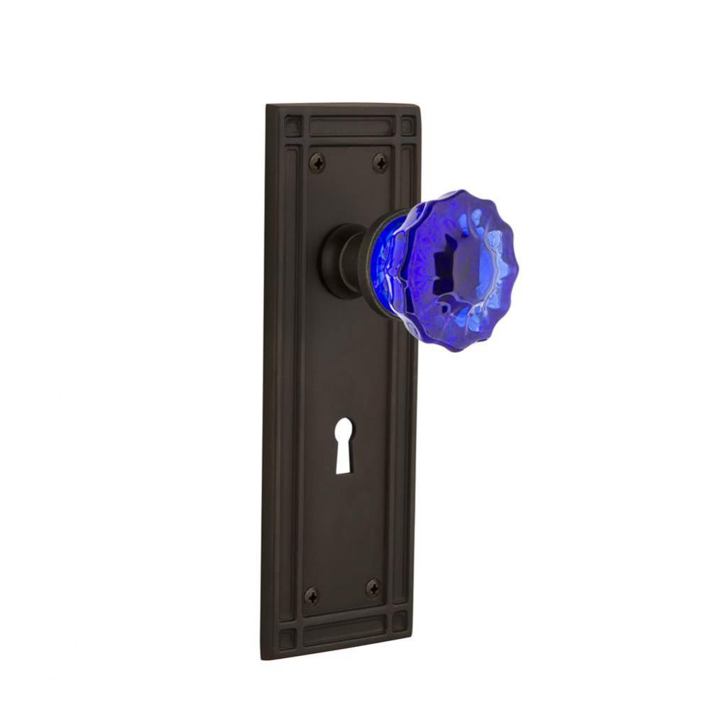 Nostalgic Warehouse Mission Plate with Keyhole Passage Crystal Cobalt Glass Door Knob in Oil-Rubbe