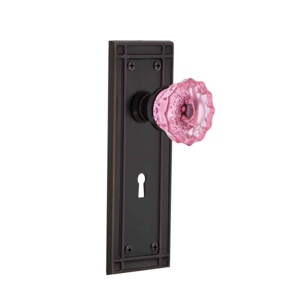 Nostalgic Warehouse Mission Plate with Keyhole Passage Crystal Pink Glass Door Knob in Timeless Br