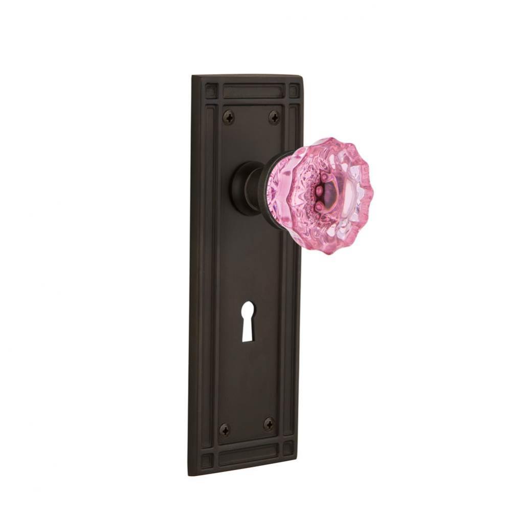 Nostalgic Warehouse Mission Plate with Keyhole Passage Crystal Pink Glass Door Knob in Oil-Rubbed