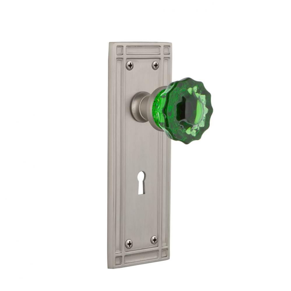 Nostalgic Warehouse Mission Plate with Keyhole Passage Crystal Emerald Glass Door Knob in Satin Ni