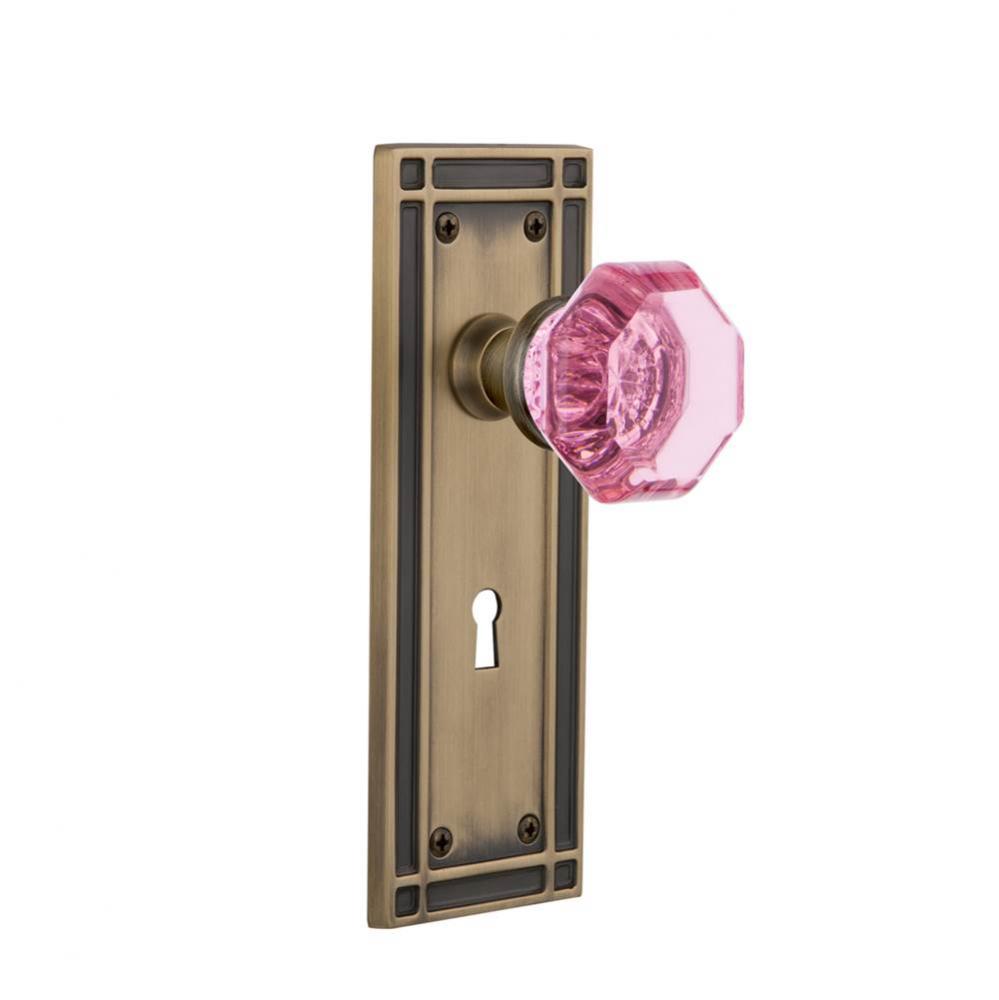 Nostalgic Warehouse Mission Plate with Keyhole Passage Waldorf Pink Door Knob in Antique Brass