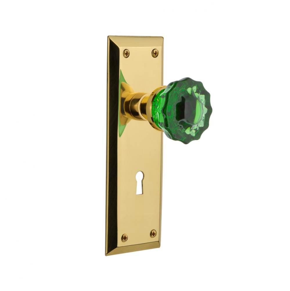 Nostalgic Warehouse New York Plate with Keyhole Passage Crystal Emerald Glass Door Knob in Unlaque