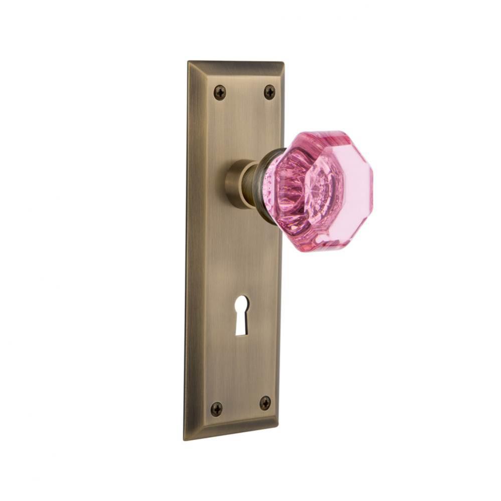 Nostalgic Warehouse New York Plate with Keyhole Passage Waldorf Pink Door Knob in Antique Pewter