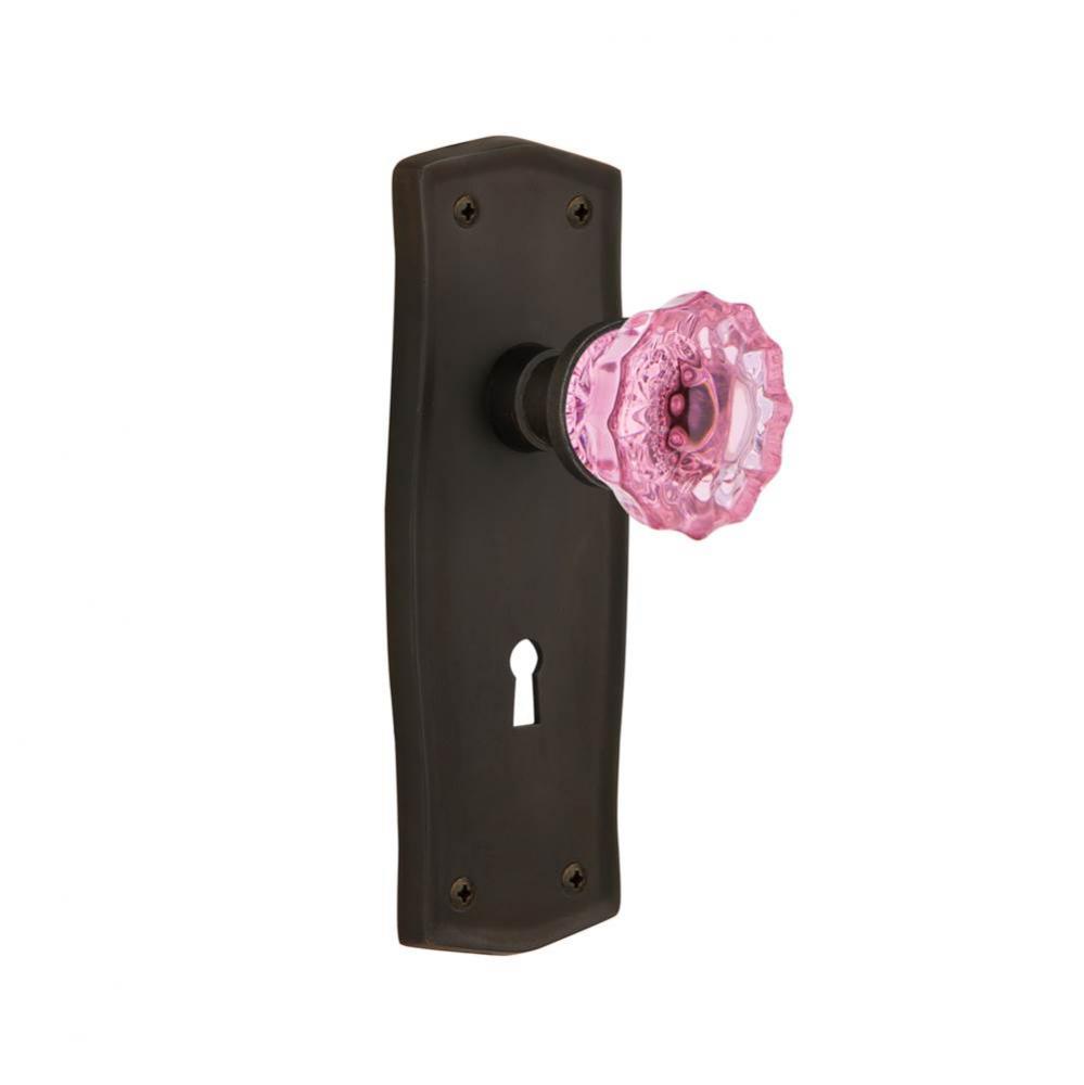 Nostalgic Warehouse Prairie Plate with Keyhole Passage Crystal Pink Glass Door Knob in Oil-Rubbed
