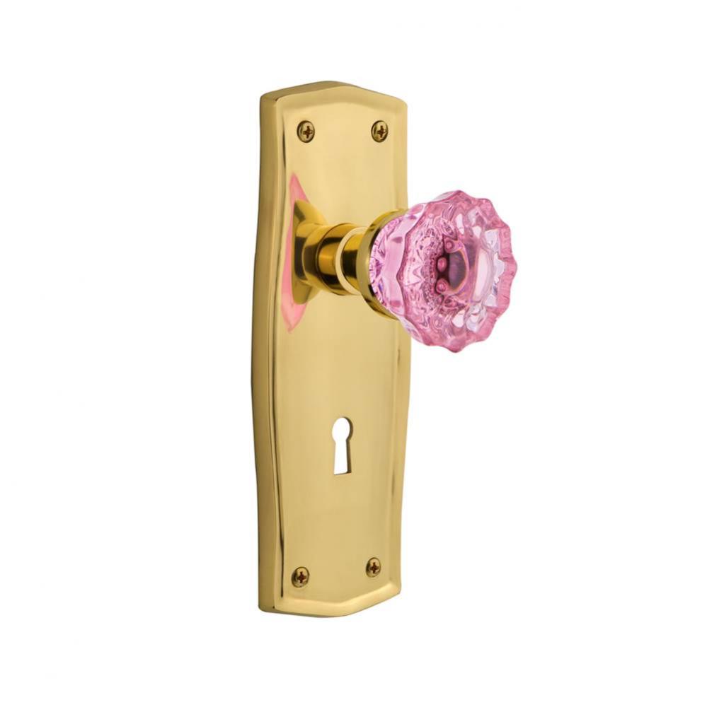 Nostalgic Warehouse Prairie Plate with Keyhole Passage Crystal Pink Glass Door Knob in Polished Br
