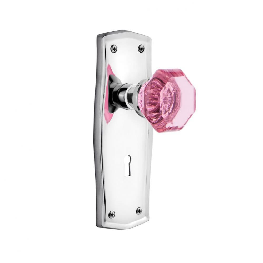 Nostalgic Warehouse Prairie Plate with Keyhole Passage Waldorf Pink Door Knob in Bright Chrome