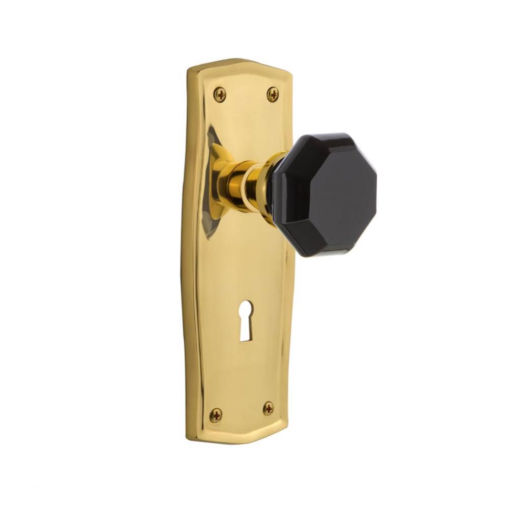 Nostalgic Warehouse Prairie Plate with Keyhole Passage Waldorf Black Door Knob in Unlaquered Brass