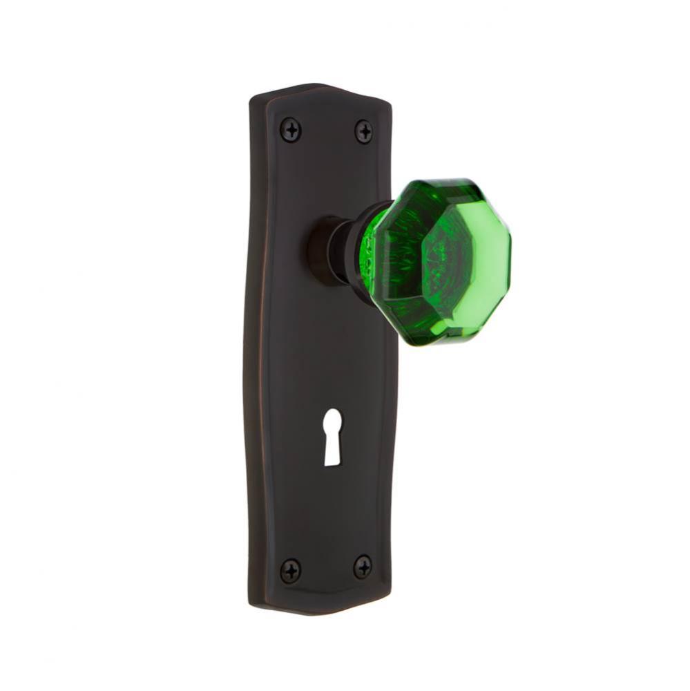 Nostalgic Warehouse Prairie Plate with Keyhole Passage Waldorf Emerald Door Knob in Timeless Bronz