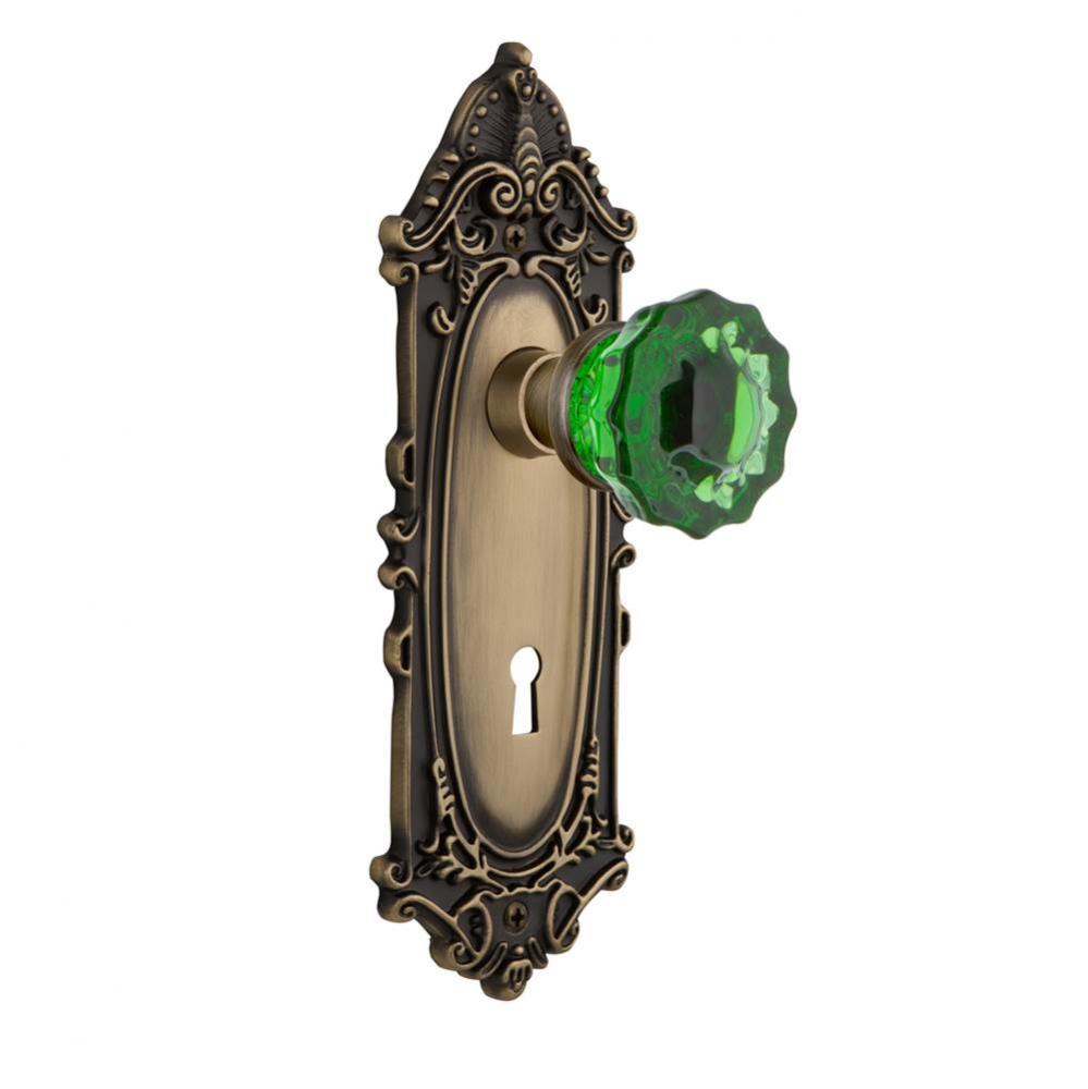 Nostalgic Warehouse Victorian Plate with Keyhole Passage Crystal Emerald Glass Door Knob in Antiqu