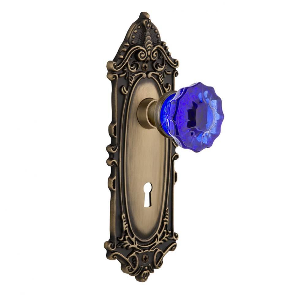 Nostalgic Warehouse Victorian Plate with Keyhole Passage Crystal Cobalt Glass Door Knob in Antique