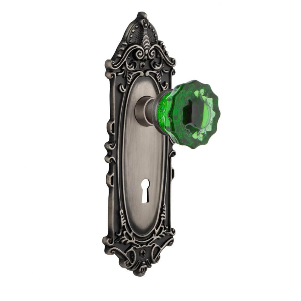 Nostalgic Warehouse Victorian Plate with Keyhole Passage Crystal Emerald Glass Door Knob in Antiqu