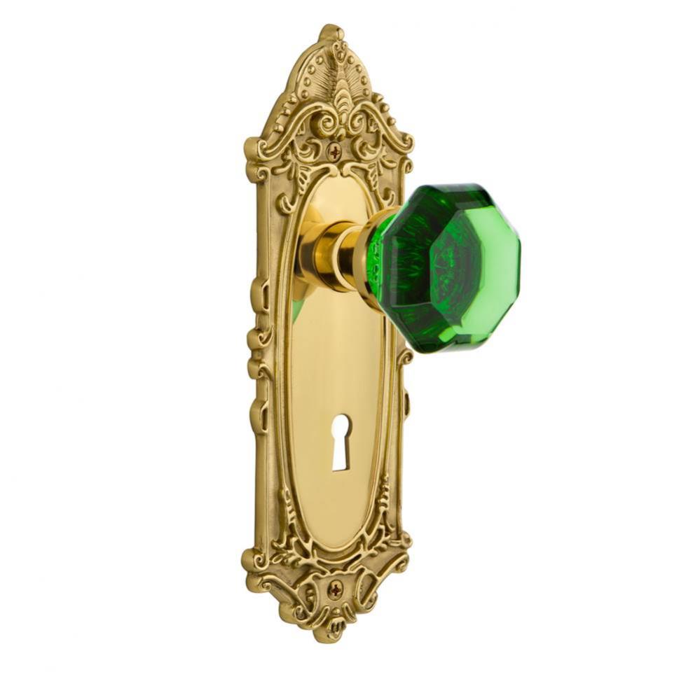 Nostalgic Warehouse Victorian Plate with Keyhole Passage Waldorf Emerald Door Knob in Polished Bra