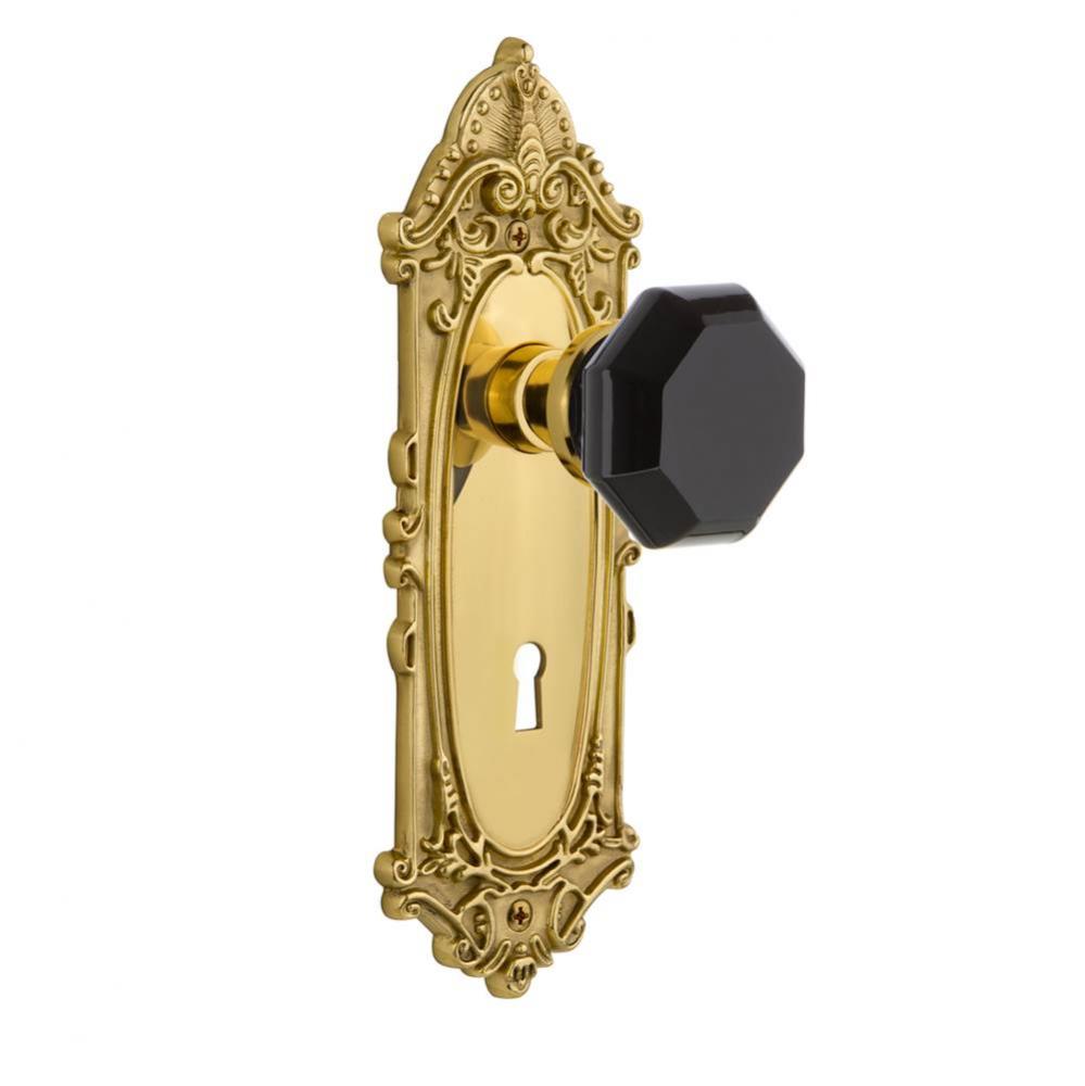 Nostalgic Warehouse Victorian Plate with Keyhole Passage Waldorf Black Door Knob in Polished Brass