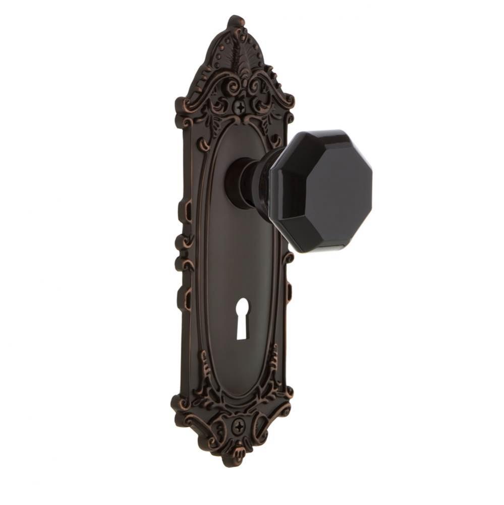 Nostalgic Warehouse Victorian Plate with Keyhole Passage Waldorf Black Door Knob in Timeless Bronz