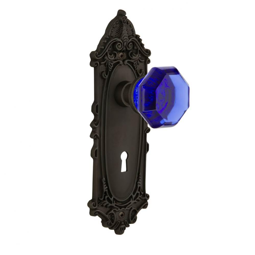 Nostalgic Warehouse Victorian Plate with Keyhole Passage Waldorf Cobalt Door Knob in Oil-Rubbed Br