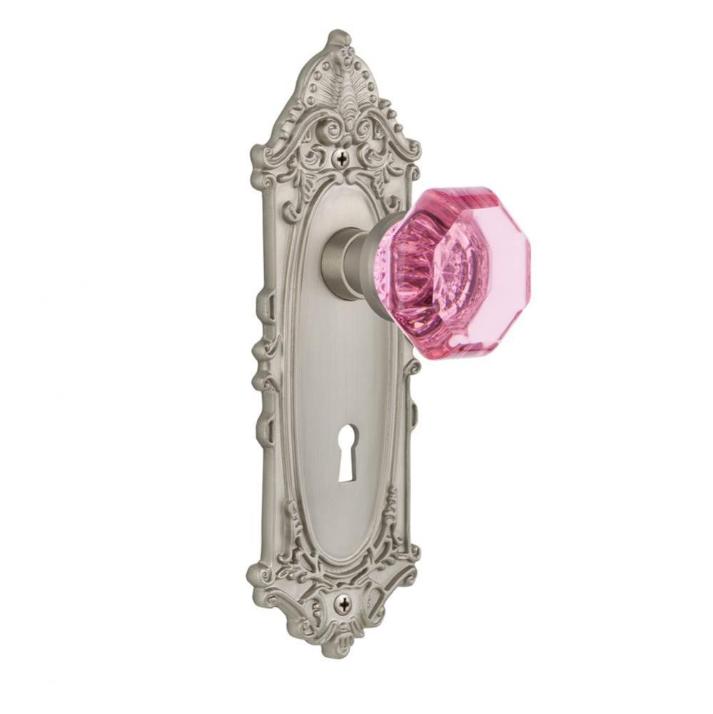 Nostalgic Warehouse Victorian Plate with Keyhole Passage Waldorf Pink Door Knob in Satin Nickel