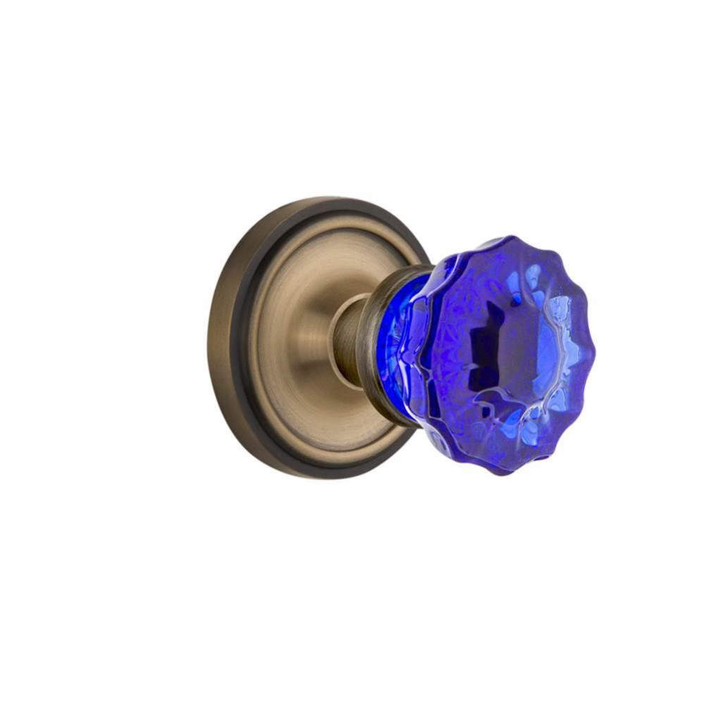 Nostalgic Warehouse Classic Rosette Single Dummy Crystal Cobalt Glass Door Knob in Antique Brass