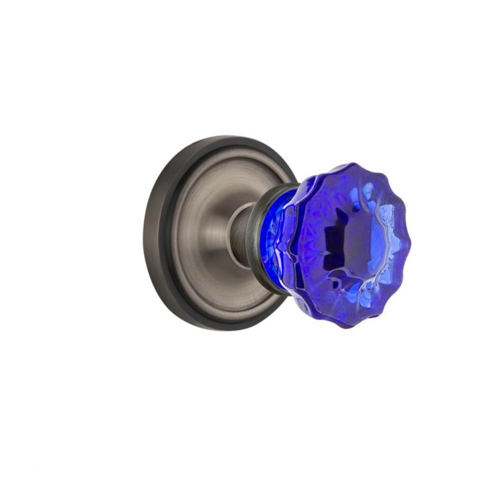Nostalgic Warehouse Classic Rosette Single Dummy Crystal Cobalt Glass Door Knob in Antique Pewter