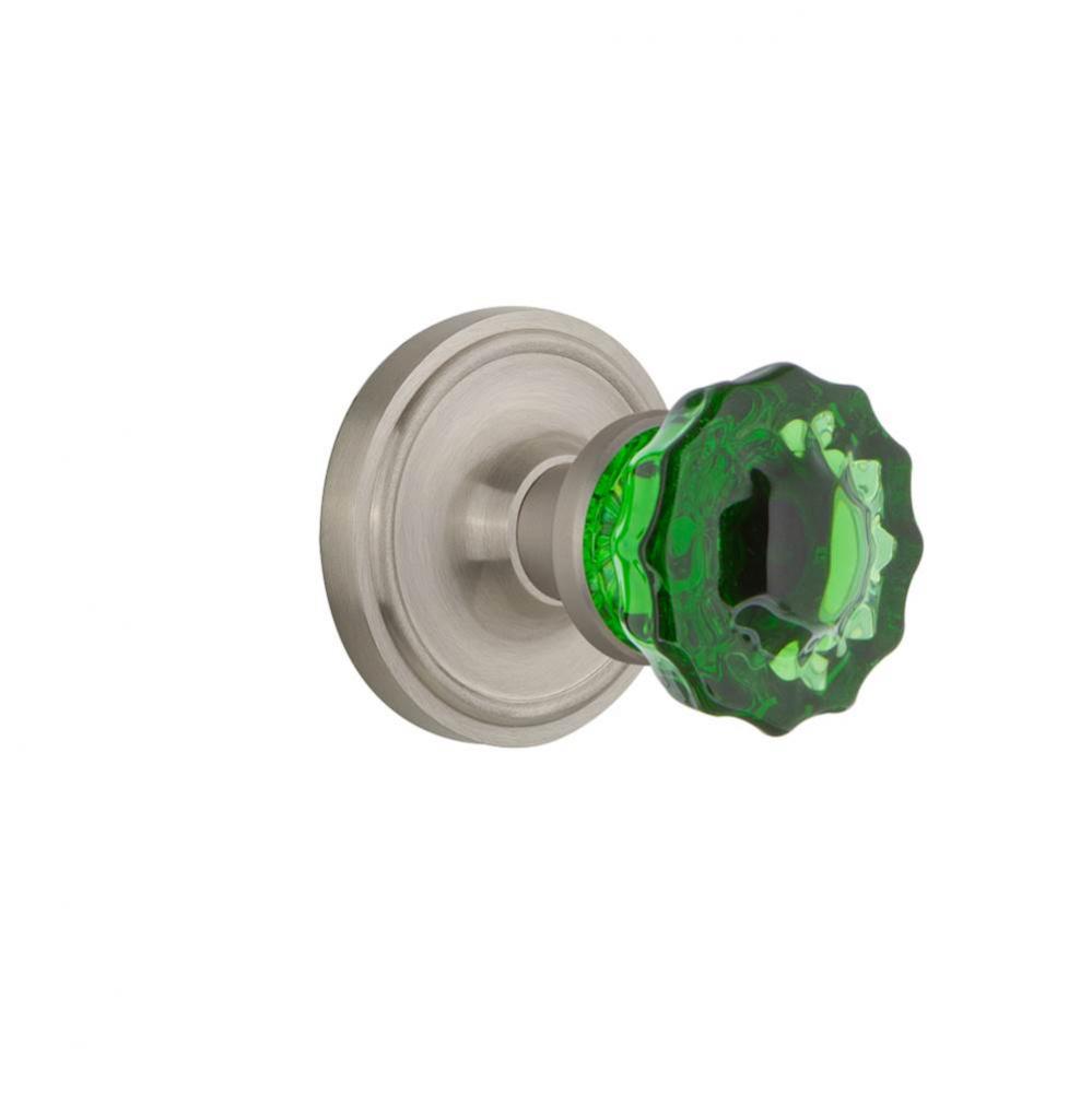 Nostalgic Warehouse Classic Rosette Single Dummy Crystal Emerald Glass Door Knob in Satin Nickel