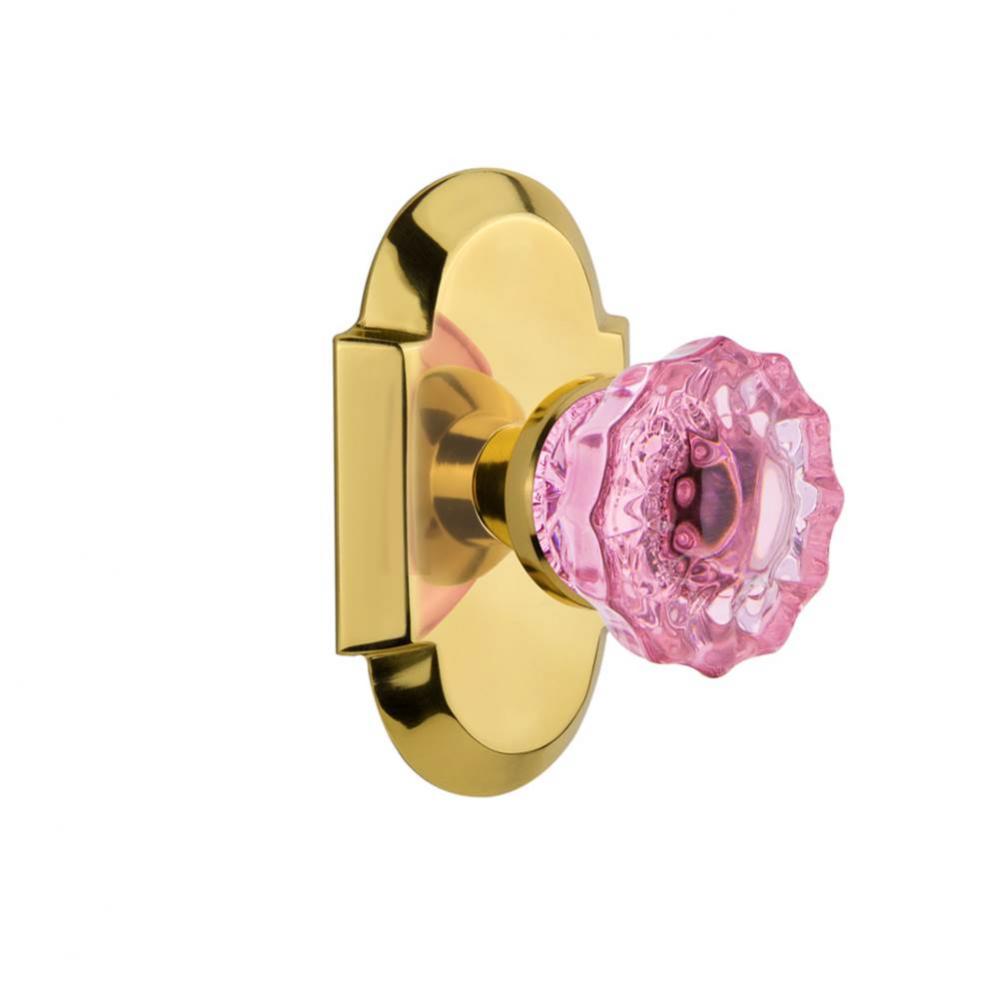 Nostalgic Warehouse Cottage Plate Single Dummy Crystal Pink Glass Door Knob in Polished Brass