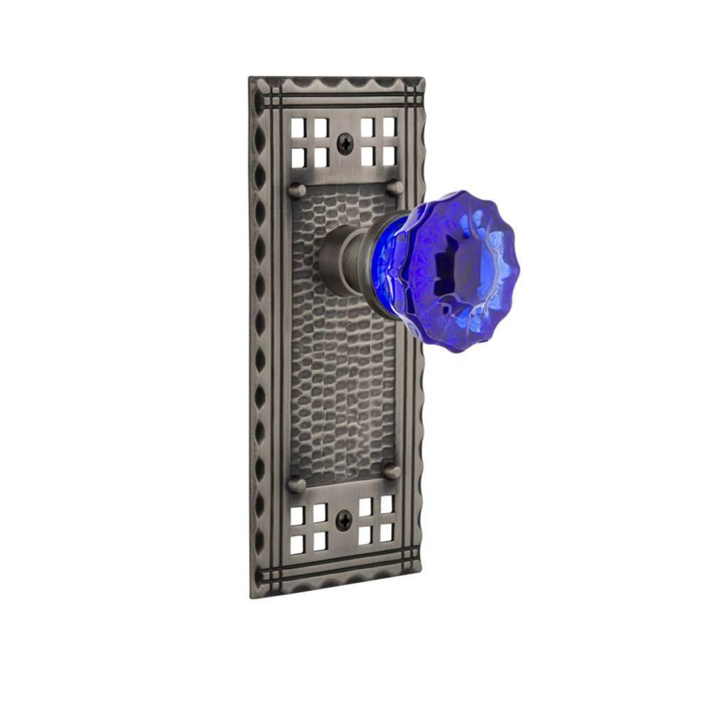 Nostalgic Warehouse Craftsman Plate Single Dummy Crystal Cobalt Glass Door Knob in Antique Pewter