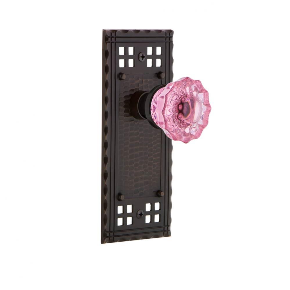 Nostalgic Warehouse Craftsman Plate Single Dummy Crystal Pink Glass Door Knob in Timeless Bronze