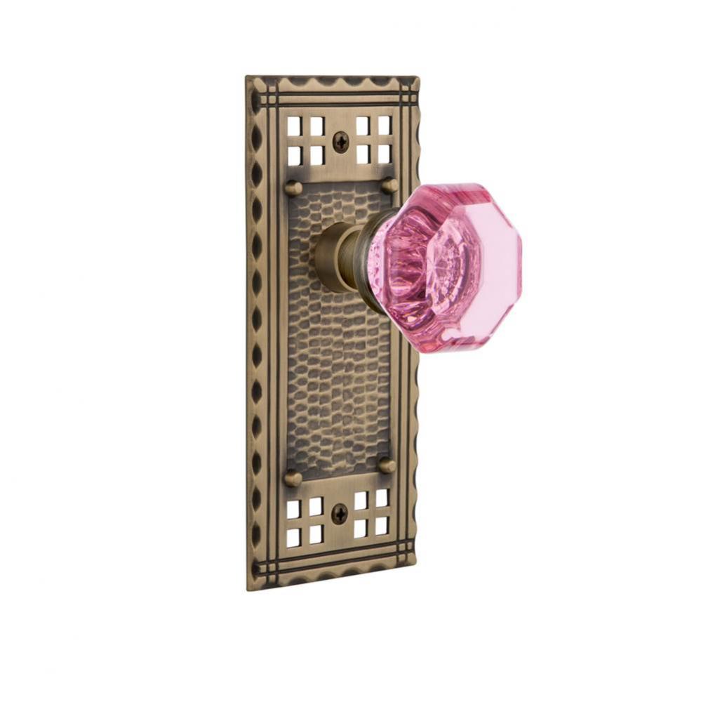 Nostalgic Warehouse Craftsman Plate Single Dummy Waldorf Pink Door Knob in Antique Brass