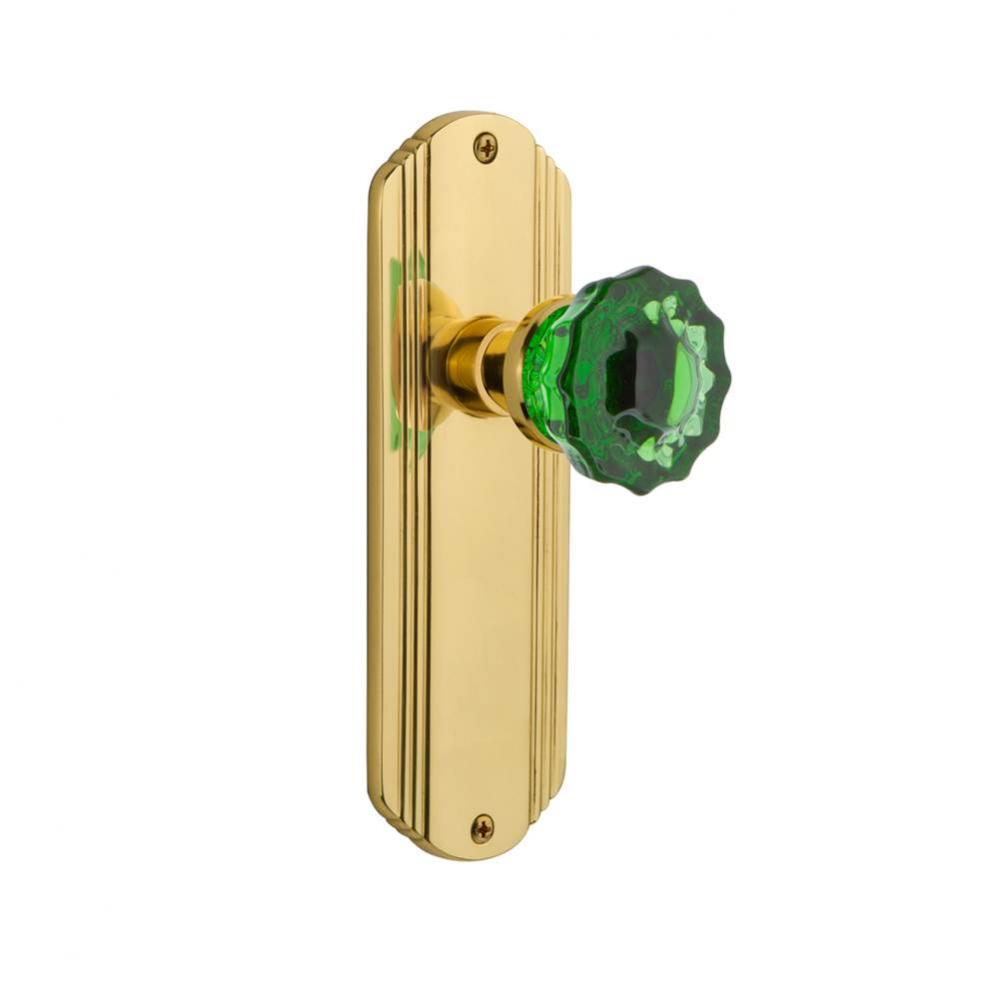 Nostalgic Warehouse Deco Plate Single Dummy Crystal Emerald Glass Door Knob in Unlaquered Brass