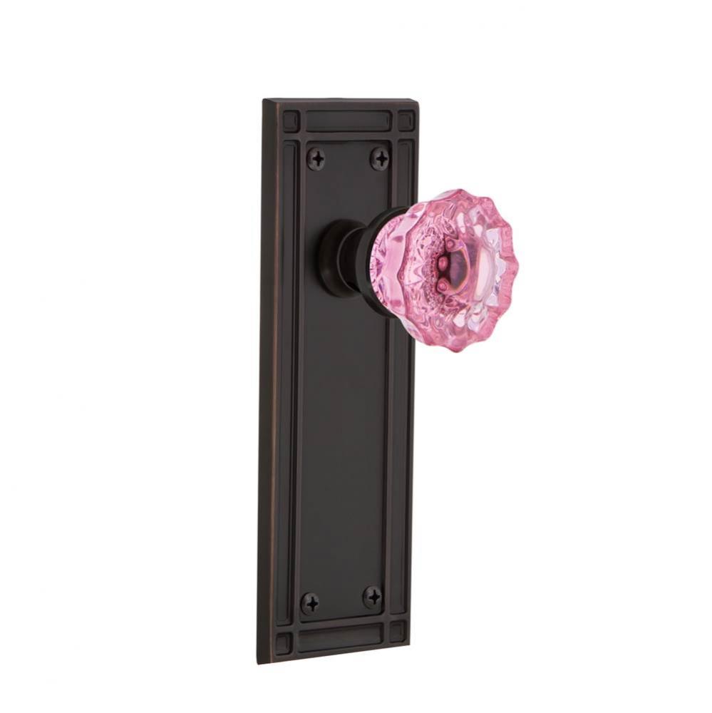 Nostalgic Warehouse Mission Plate Single Dummy Crystal Pink Glass Door Knob in Timeless Bronze