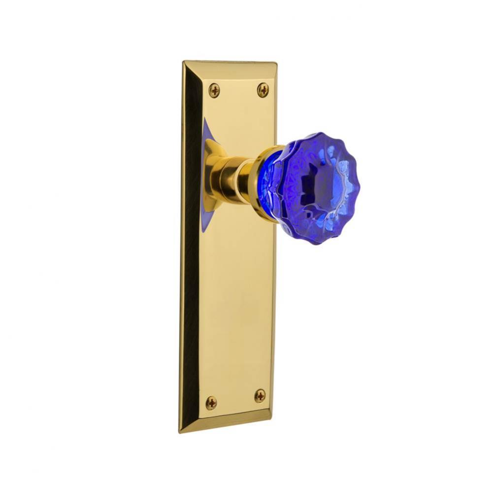 Nostalgic Warehouse New York Plate Single Dummy Crystal Cobalt Glass Door Knob in Unlaquered Brass