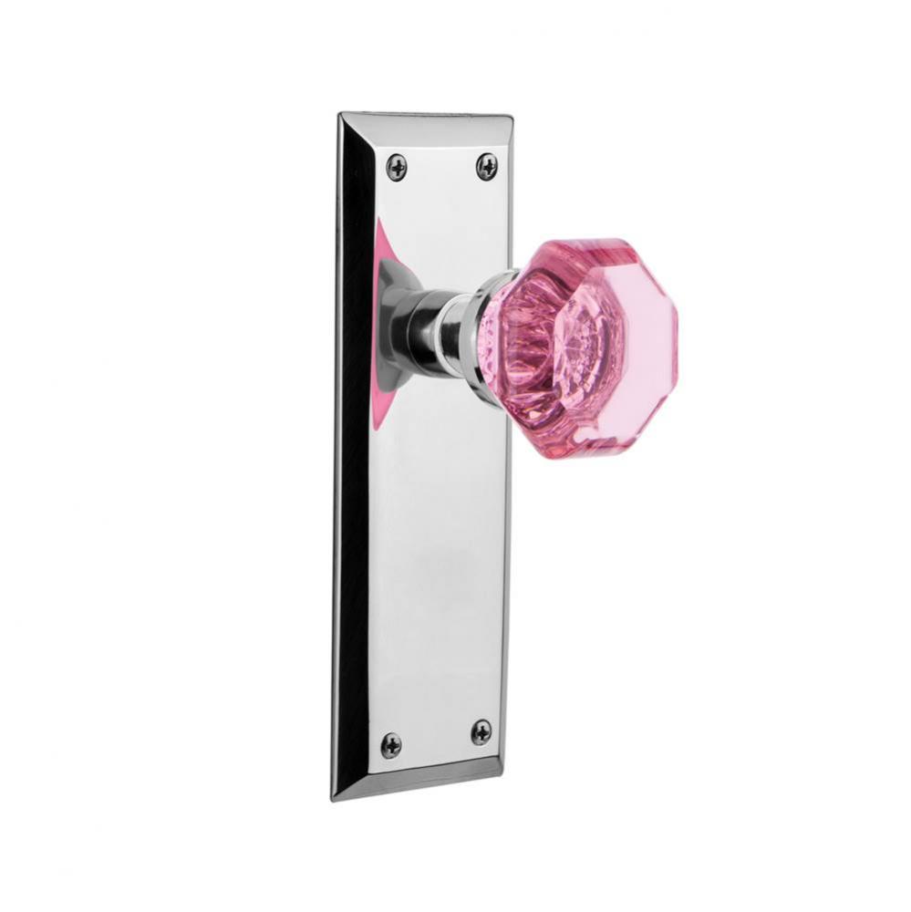 Nostalgic Warehouse New York Plate Single Dummy Waldorf Pink Door Knob in Bright Chrome