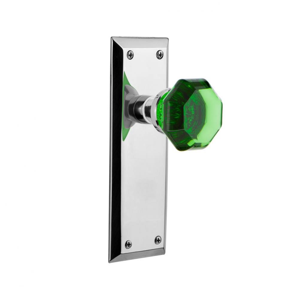 Nostalgic Warehouse New York Plate Single Dummy Waldorf Emerald Door Knob in Bright Chrome
