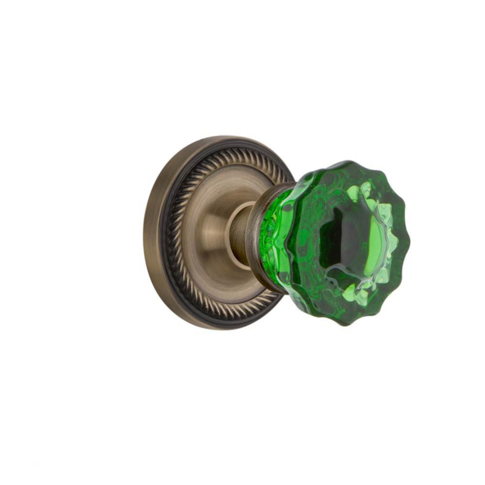 Nostalgic Warehouse Rope Rosette Single Dummy Crystal Emerald Glass Door Knob in Antique Brass
