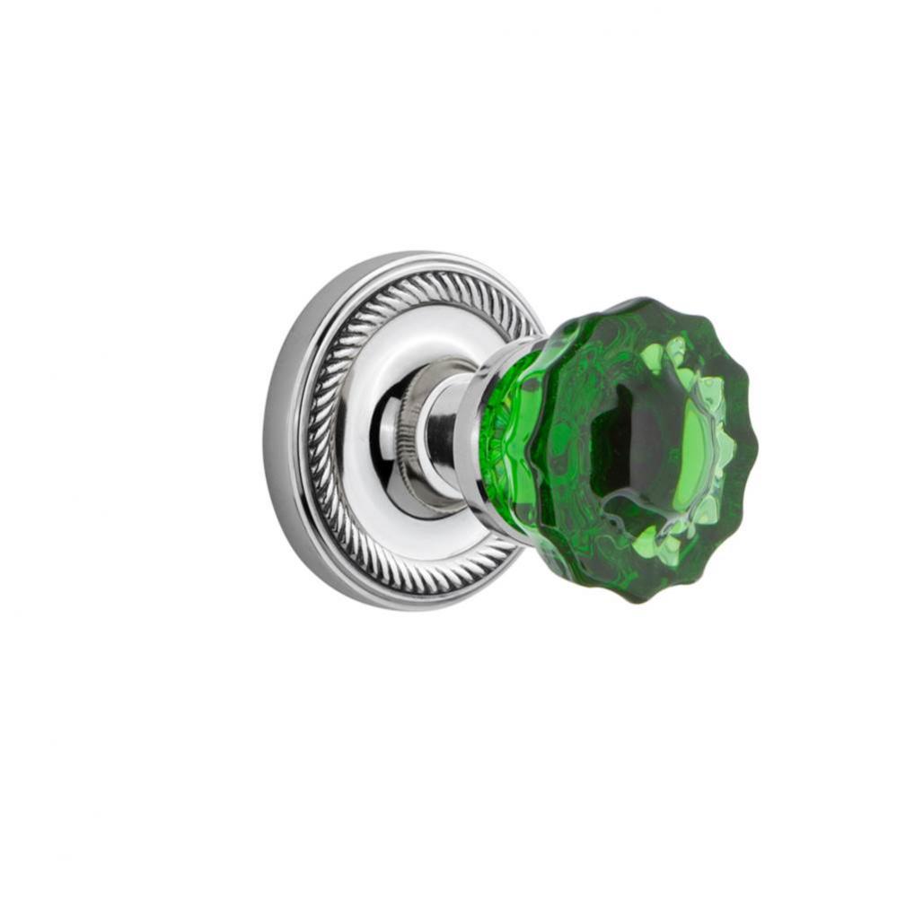 Nostalgic Warehouse Rope Rosette Single Dummy Crystal Emerald Glass Door Knob in Bright Chrome
