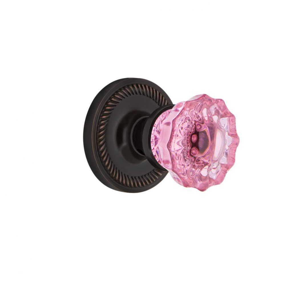 Nostalgic Warehouse Rope Rosette Single Dummy Crystal Pink Glass Door Knob in Timeless Bronze