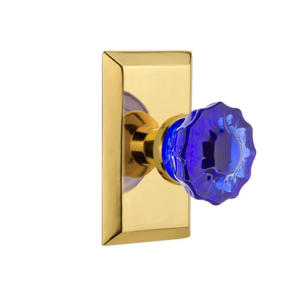 Nostalgic Warehouse Studio Plate Single Dummy Crystal Cobalt Glass Door Knob in Polished Brass