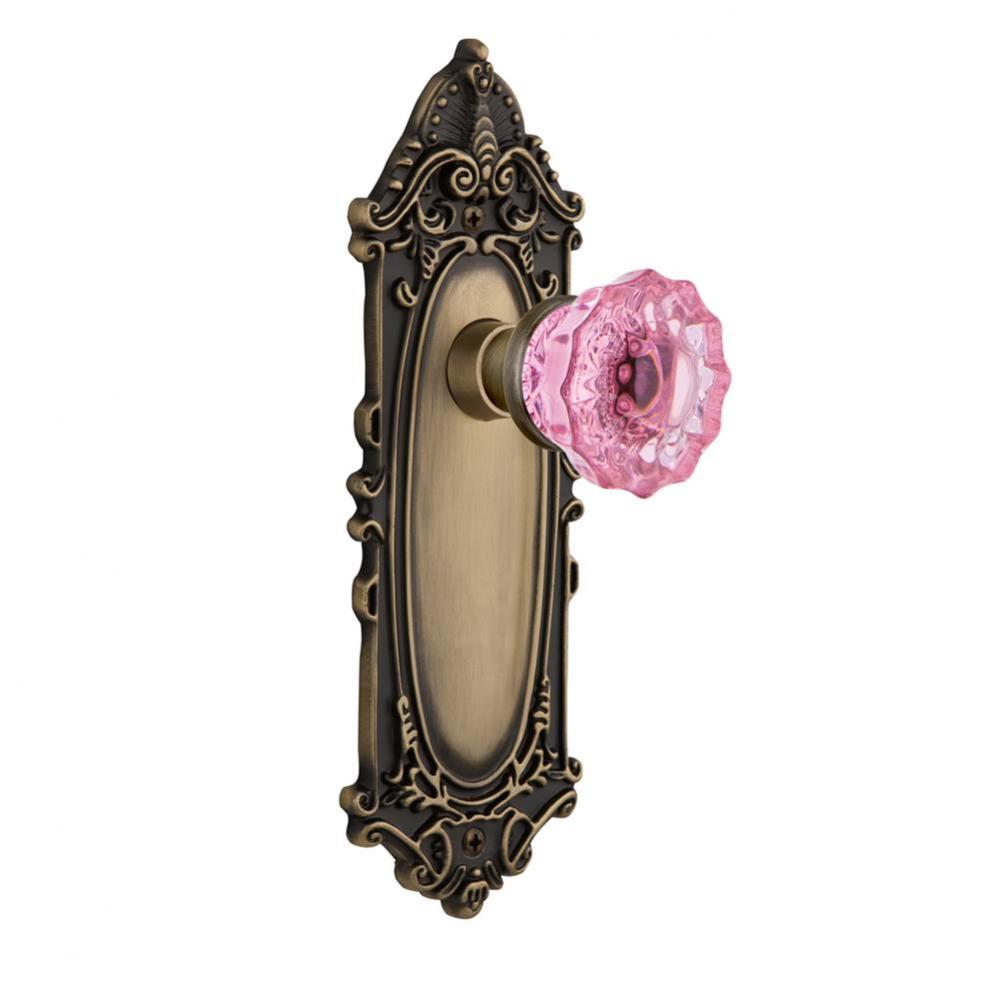 Nostalgic Warehouse Victorian Plate Single Dummy Crystal Pink Glass Door Knob in Antique Brass