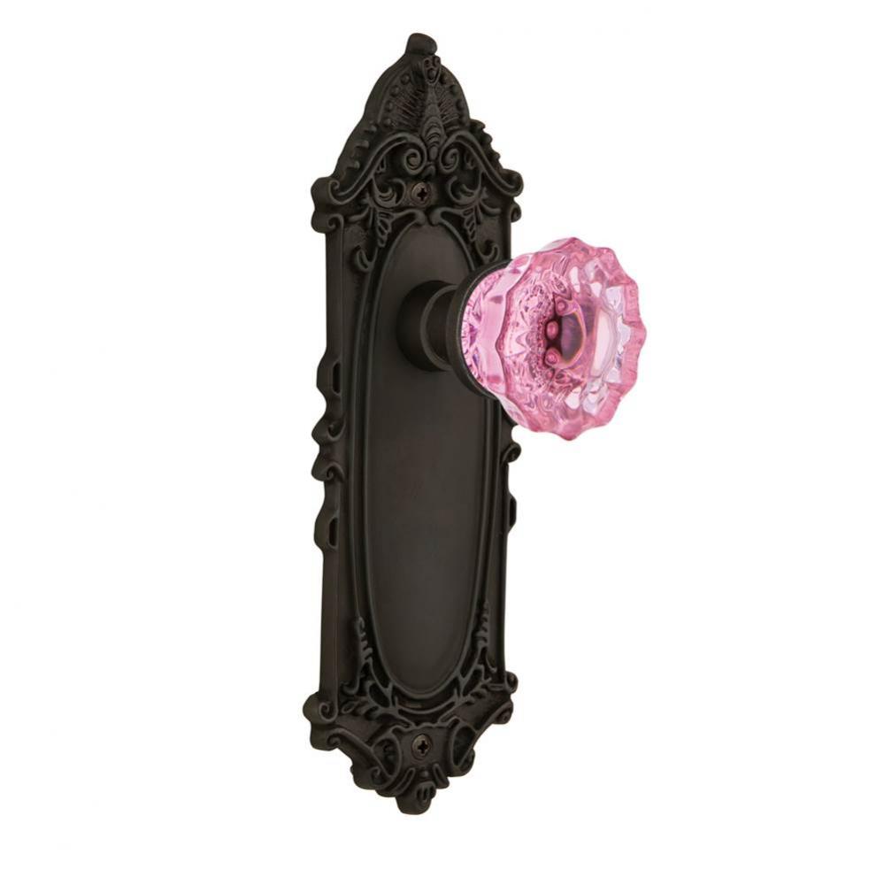 Nostalgic Warehouse Victorian Plate Single Dummy Crystal Pink Glass Door Knob in Oil-Rubbed Bronze