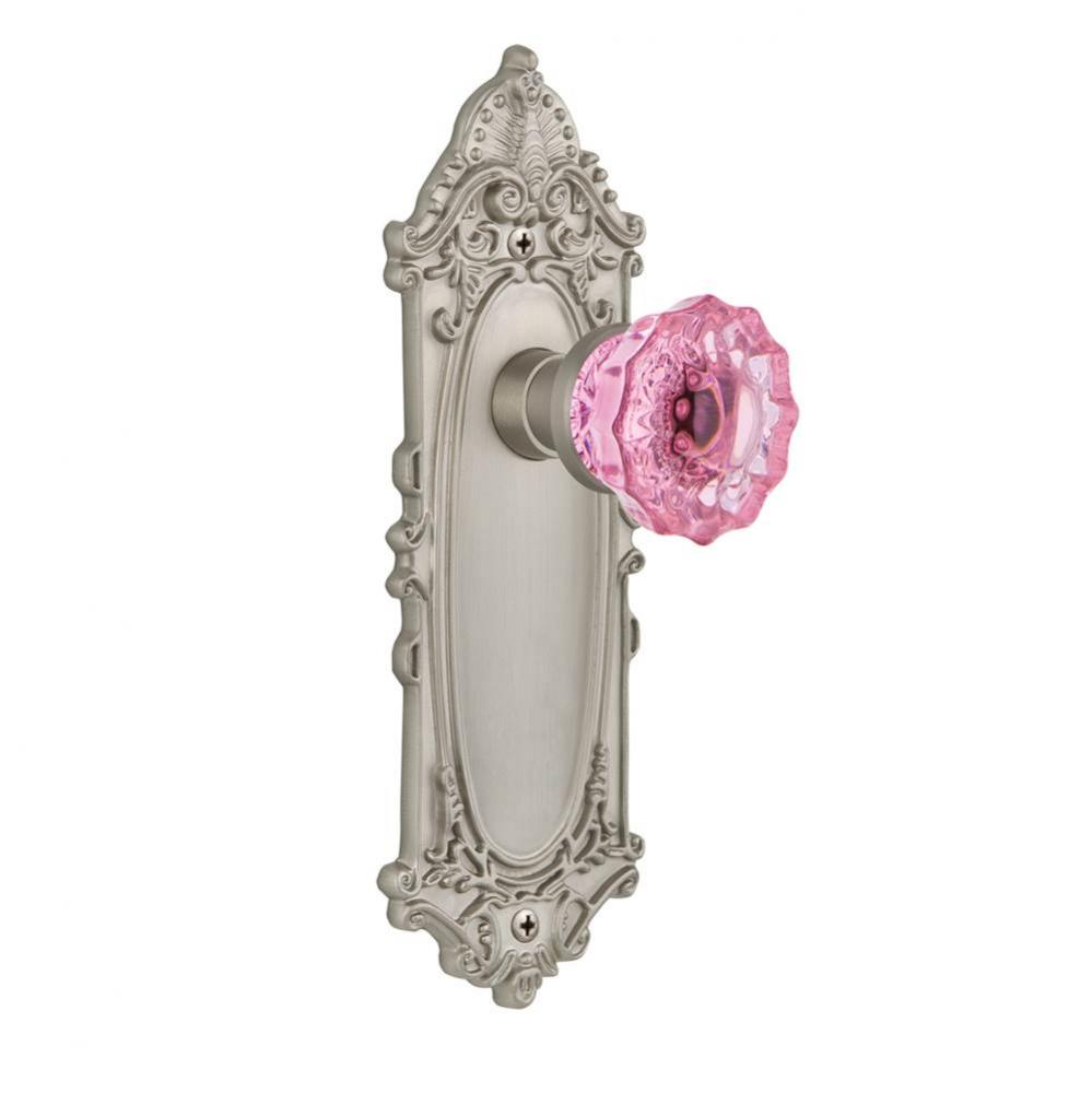Nostalgic Warehouse Victorian Plate Single Dummy Crystal Pink Glass Door Knob in Satin Nickel