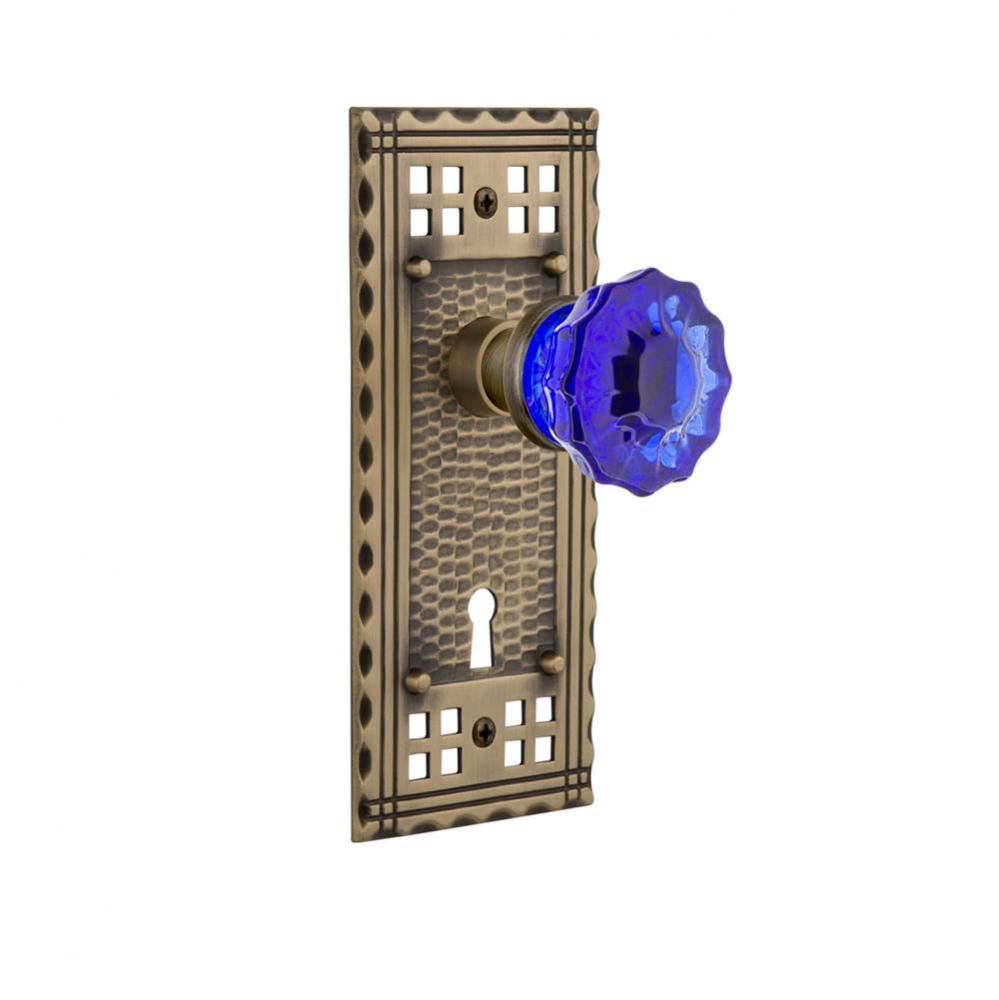 Nostalgic Warehouse Craftsman Plate with Keyhole Single Dummy Crystal Cobalt Glass Door Knob in An