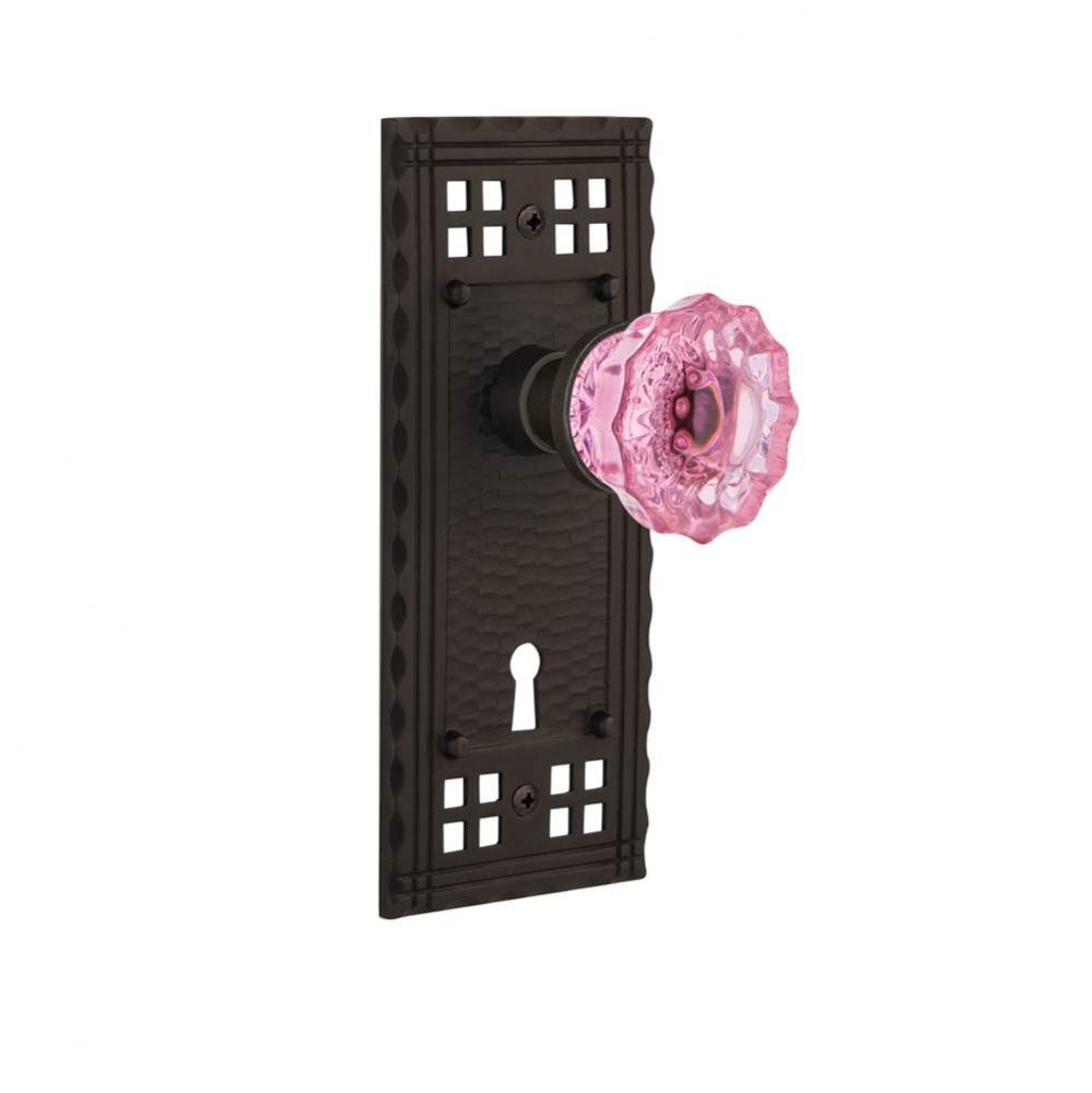 Nostalgic Warehouse Craftsman Plate with Keyhole Single Dummy Crystal Pink Glass Door Knob in Oil-