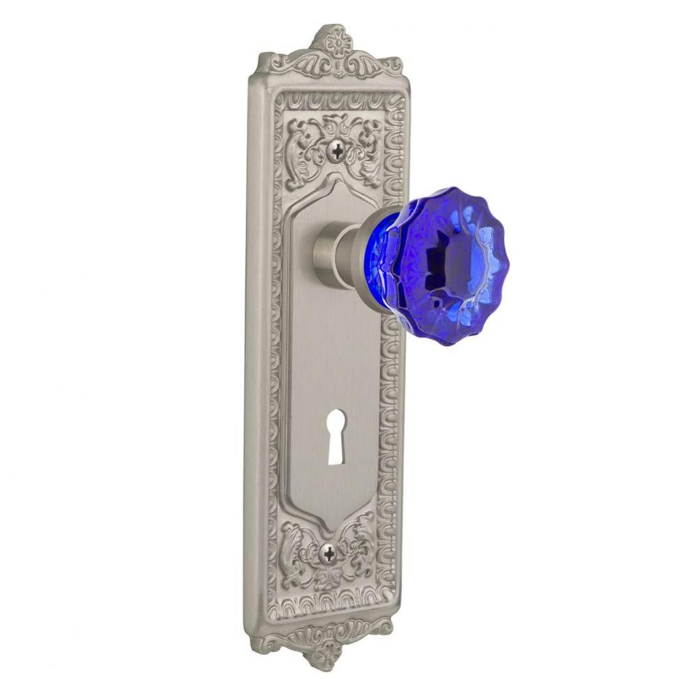 Nostalgic Warehouse Egg & Dart Plate with Keyhole Single Dummy Crystal Cobalt Glass Door Knob