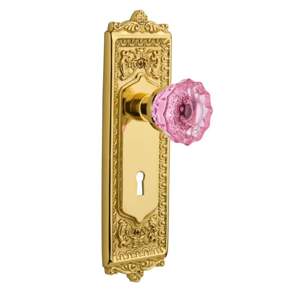 Nostalgic Warehouse Egg & Dart Plate with Keyhole Single Dummy Crystal Pink Glass Door Knob in