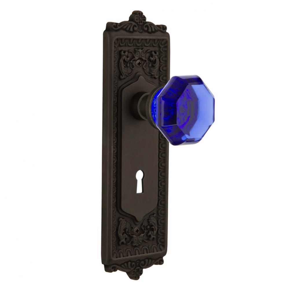 Nostalgic Warehouse Egg & Dart Plate with Keyhole Single Dummy Waldorf Cobalt Door Knob in Oil