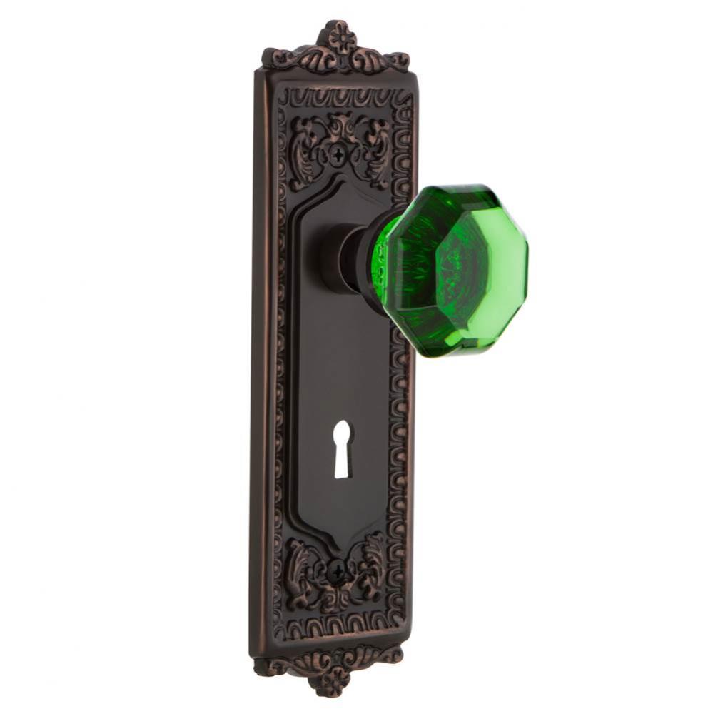 Nostalgic Warehouse Egg & Dart Plate with Keyhole Single Dummy Waldorf Emerald Door Knob in Ti