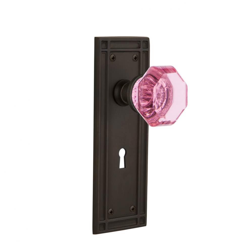 Nostalgic Warehouse Mission Plate with Keyhole Single Dummy Waldorf Pink Door Knob in Oil-Rubbed B