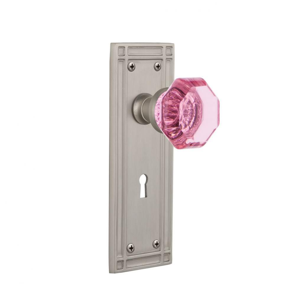 Nostalgic Warehouse Mission Plate with Keyhole Single Dummy Waldorf Pink Door Knob in Satin Nickel