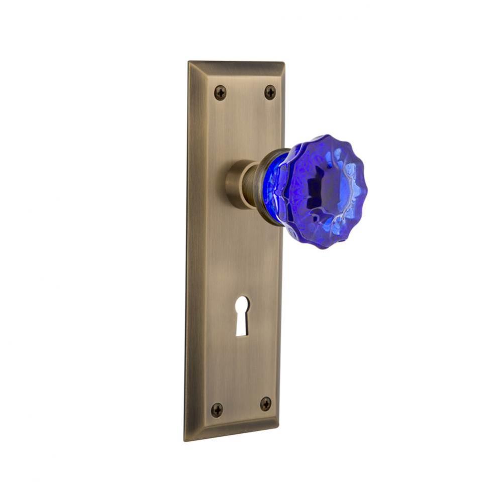 Nostalgic Warehouse New York Plate with Keyhole Single Dummy Crystal Cobalt Glass Door Knob in Ant